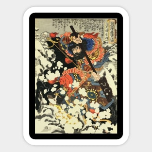 Samurai With Huge Axe Riding On Horse - Antique Japanese Ukiyo-e Woodblock Print Art Sticker